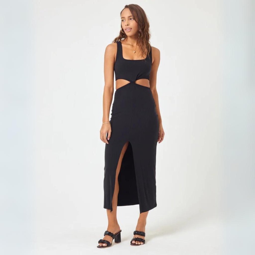 NWOT L*Space Skylar Twist front Maxi ribbed tank dress, Black Sz Small